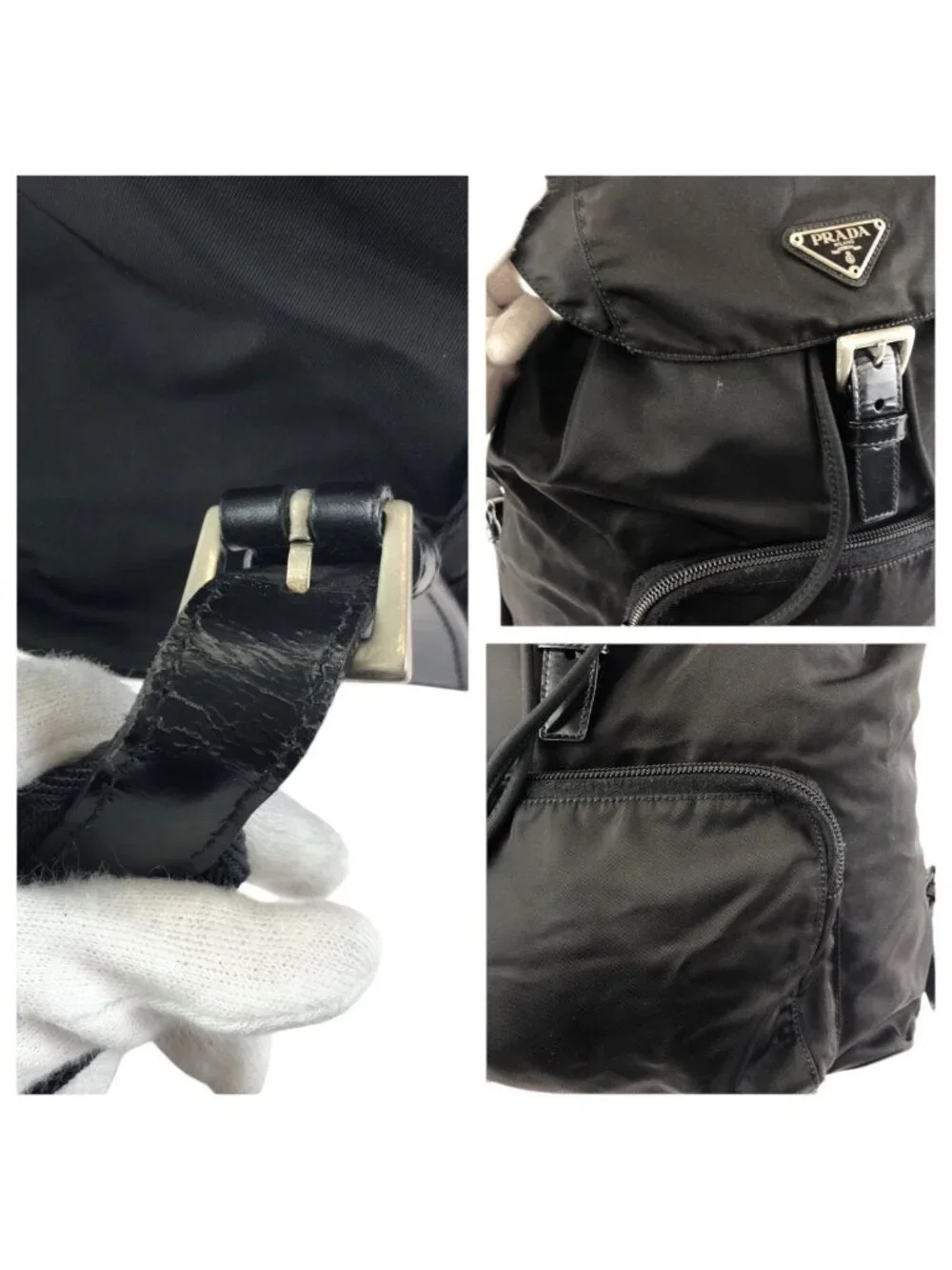 Prada Tessuto Black Silver Nylon Leather Backpack